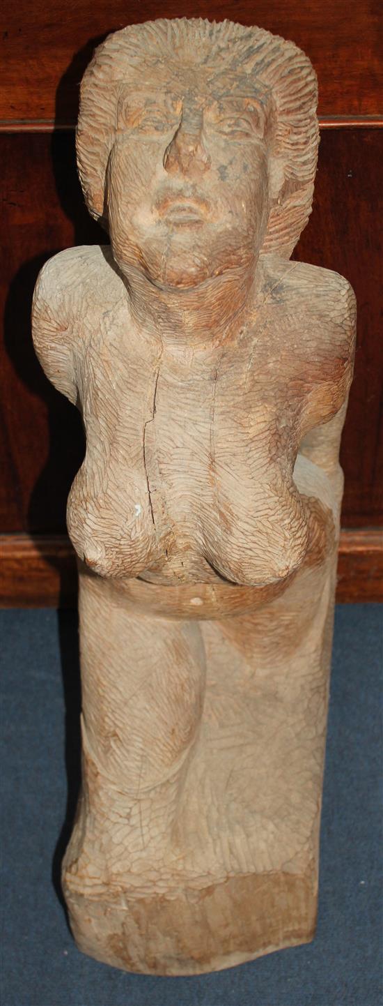 Cyril Saunders Spackman (1887-1963). A 20th century wood carving of a kneeling nude woman, 31.5in.